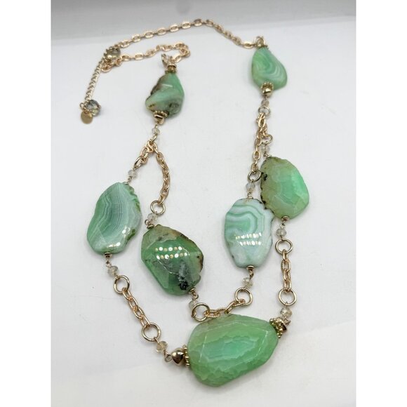 Vintage green stone geode crystal double strand necklace - Picture 5 of 7